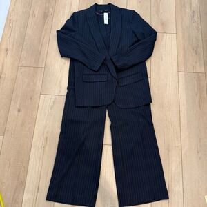 White House Black Market‎ Suit Set 12 Blazer 10R Pants Navy Pink Pinstripe NWT